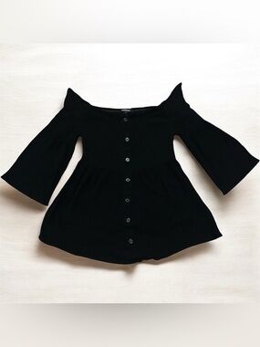 Ambiance Black Off-the-Shoulder Button-Front Top